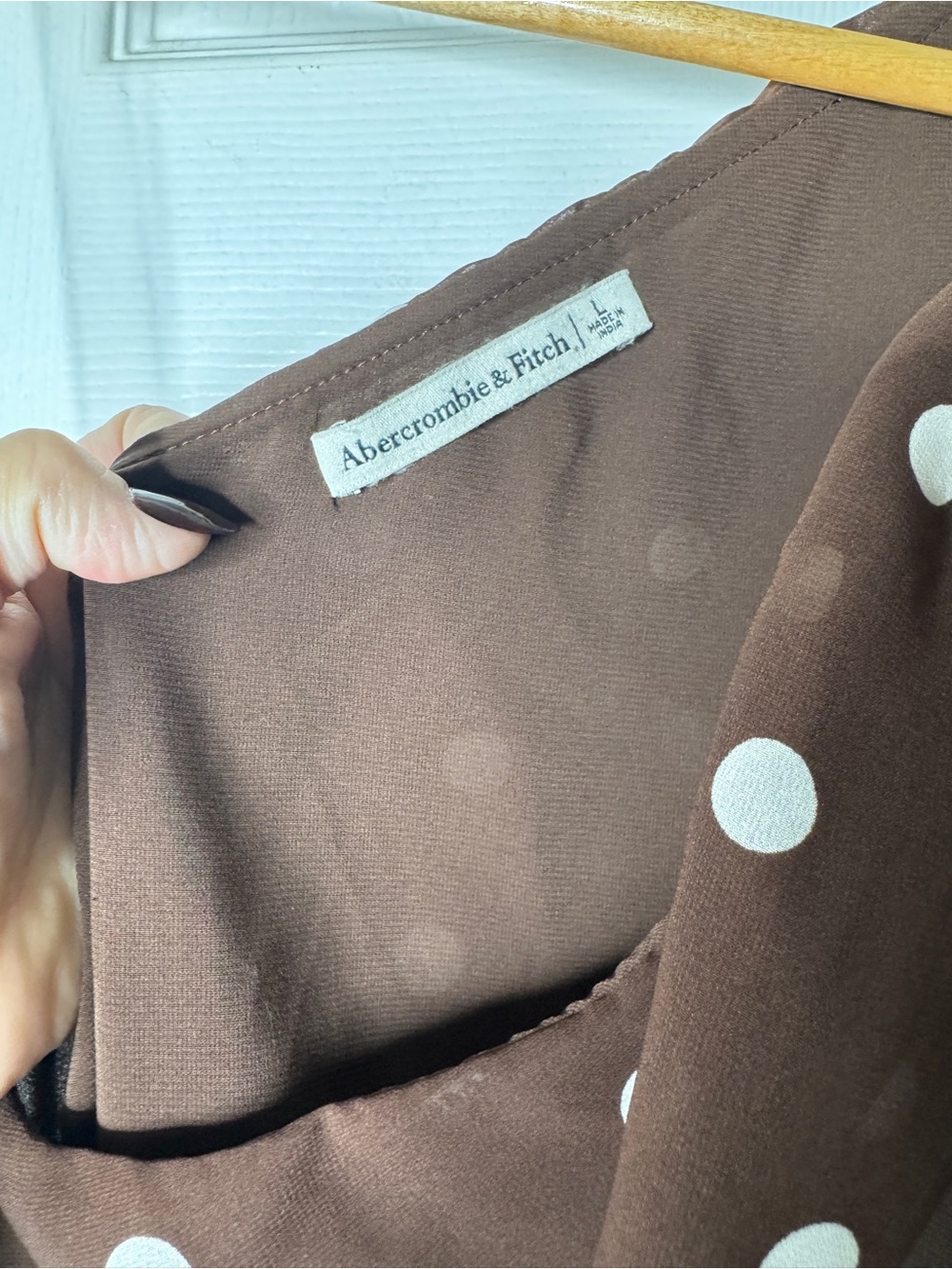 Abercrombie and Fitch One-Shoulder Brown Polka Dot Dress Size Large - Picture 5 of 7
